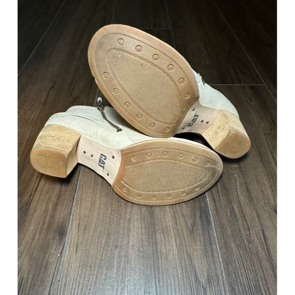 CAT Caterpillar Ankle Boots Beige Low Heel Block Heel Work Shoe Women's Size 8 - Picture 4 of 7